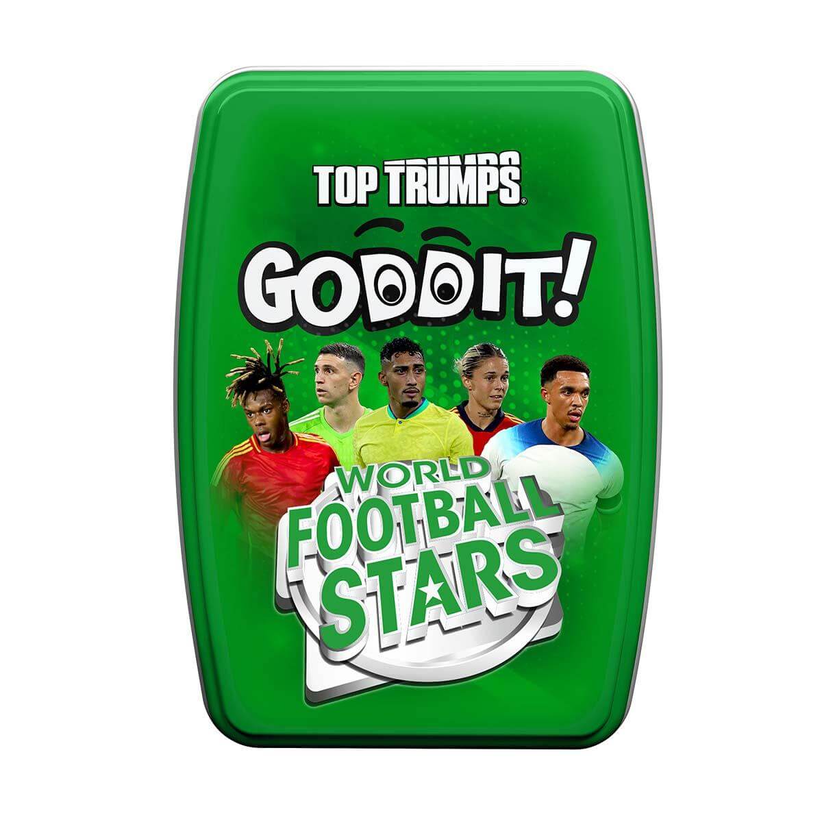 Goddit! World Football Stars Top Trumps Card Game packaging featuring iconic football players.