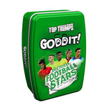 Goddit! World Football Stars Top Trumps Card Game packaging featuring football players and vibrant design.
